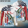 Bluejose Striped Bass Fishing American Flag Red Blue Seawave Custom Name & Team Name 3D Shirts