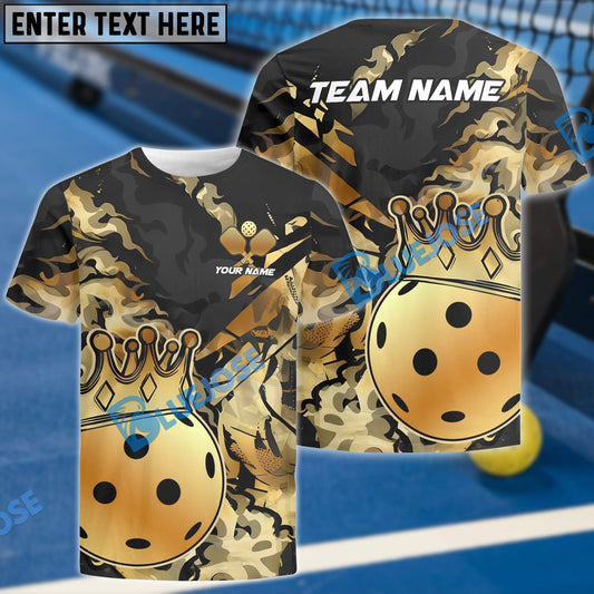 BlueJose Pickleball King Crown Golden Pattern Personalized Name, Team Name Unisex Shirt (4 Colors)