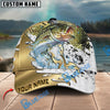 BlueJose Fishing Scale Pattern Gold Accent Water Splash Personalized Cap (13 Breeds)