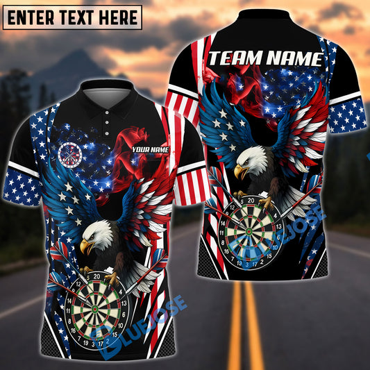 BlueJose Darts American Eagle Smoke Flag Pattern Personalized Name Shirt