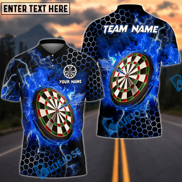 BlueJose Darts Thunder Hexagon Pattern Personalized Name, Team Name Shirt (4 Colors)