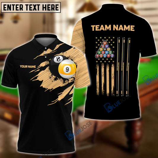 BlueJose Billiards Team Golden 8 Ball & 9 Ball Personalized Shirt