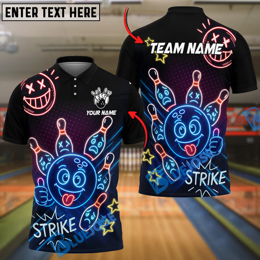BlueJose Bowling Neon Bowling Ball Strike Funny Customized Name, Team Name 3D Shirt (4 Colors)