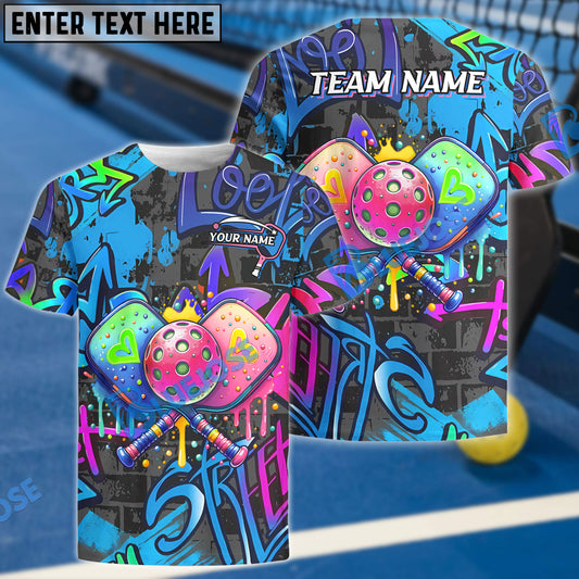 BlueJose Pickleball Graffiti Street Style Personalized Name, Team Name Unisex Shirt (4 Colors)