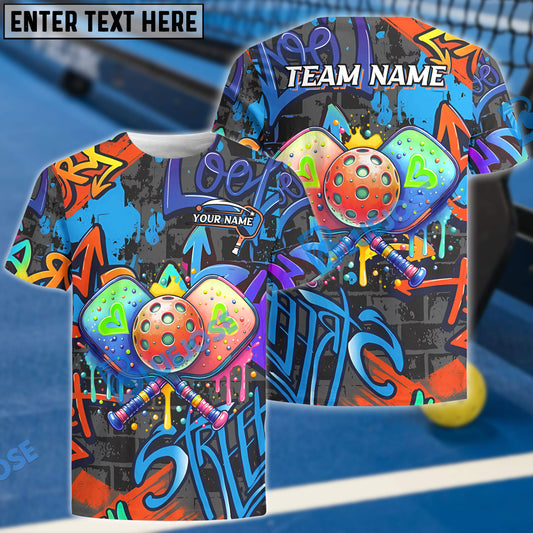 BlueJose Pickleball Graffiti Street Style Personalized Name, Team Name Unisex Shirt (4 Colors)