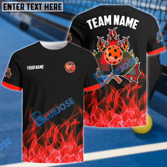 BlueJose Pickleball Fire Pattern Personalized Name, Team Name Unisex Shirt (4 Colors)
