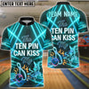 BlueJose Bowling Ten Pin Kiss My Neon Design Customized Name, Team Name 3D Shirt (4 Colors)
