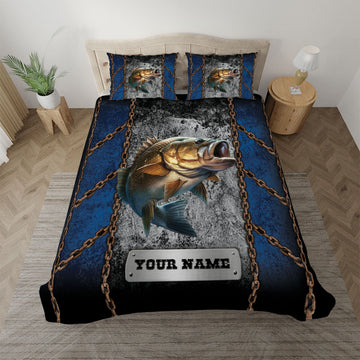 BlueJose Bass Fishing Fishing Rusty Chains Personalized Bedding Set