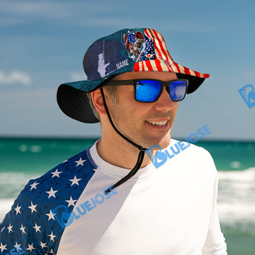 BlueJose Custom Name Bass Fishing Flag Print Bucket Fishing State Hat