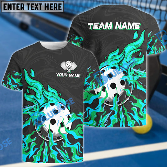 BlueJose Pickleball On Fire Personalized Name, Team Name Unisex Shirt (4 Colors)