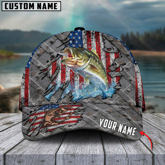 Bluejose Bass Fishing US Flag Personalized Cap