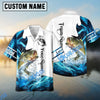 BlueJose Customize Name Bass Fishing Water & White 3D Shirts