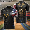 BlueJose Bowling And Pins Skull American Flag Melting Golden Pins Customized Name, Team Name 3D Shirt