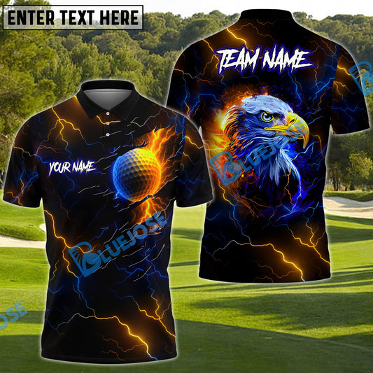 BlueJose American Eagle Lightning Golf Shirt Customized Name, Team Name 3D Shirts (4 Colors)