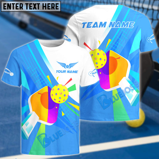 BlueJose Pickleball Colorful Swing Personalized Name, Team Name Unisex Shirt (4 Colors)