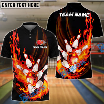 BlueJose Bowling And Pins Flame Customized Name 3D Shirt ( 6 Colors)