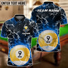 BlueJose Billiards Ball 9 Fire Colorful Rays Of Light Premium Personalized Name Shirt (6 Colors)