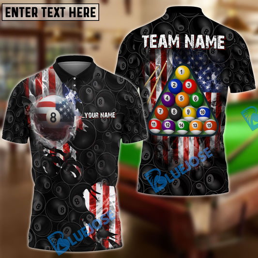 BlueJose Billiards USA Flag 8 Ball Stars And Stripes Style Personalized Shirt (2 Colors)