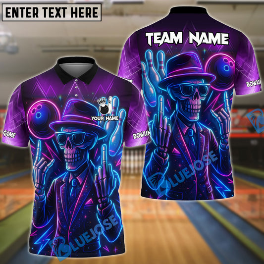 BlueJose Bowling And Pins Skeleton Neon Attitude Customized Name, Team Name 3D Shirt (4 Colors)