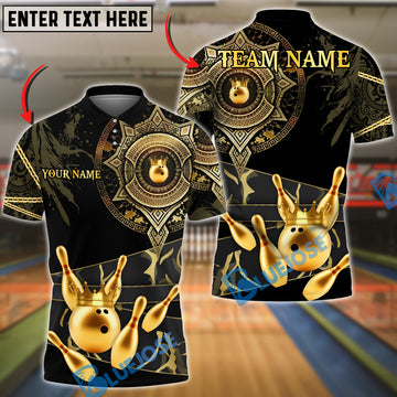 BlueJose Bowling & Pins Royal Gold Mandala Crown Customized Name, Team Name 3D Shirt (6 Colors)