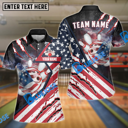 BlueJose Bowling American Flag Patriot Customized Name, Team Name 3D Shirt