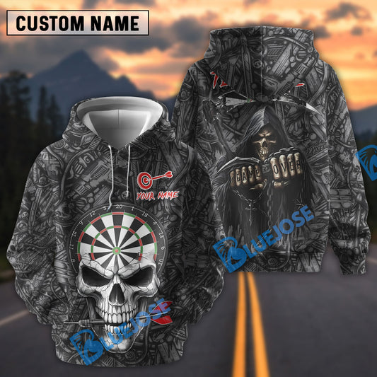 BlueJose Darts Skull Reaper Game Over With Dartboard Design Personalized Name Shirt