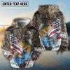 Bluejose Walleye Fishing American Flag Scratch Grass Camo Custom Name & Team Name 3D Shirts