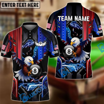 BlueJose Billiards Ball 8 Eagle American Flag Lightning Customized Name, Team Name 3D Shirt