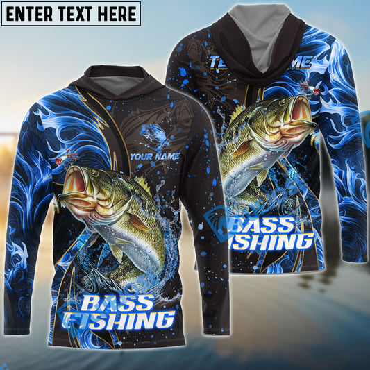 Bluejose Bass Fishing Blue Flame Smoke Line Premium Style Sport Custom Name & Team Name 3D Shirts
