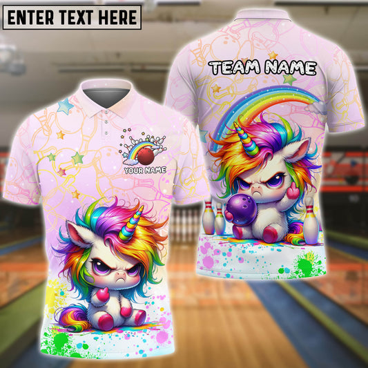 BlueJose Bowling Cute Angry Unicorn Rainbow Personalized Name, Team Name 3D Shirt