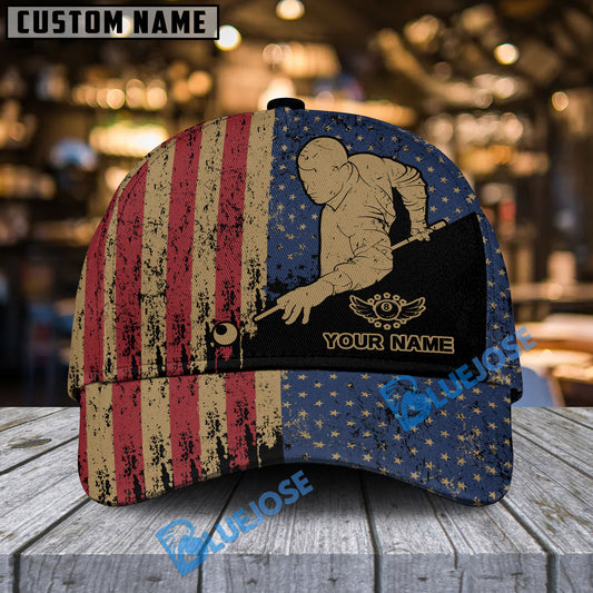 BlueJose Billiards USA Flag Vintage Personalized Cap