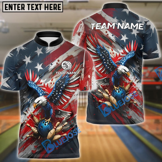BlueJose Bowling American Eagle Patriotic Battle Art Personalized Name, Team Name 3D Shirt