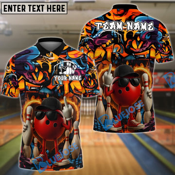BlueJose Street Bowling Attitude Graffiti Pattern Customized Name, Team Name 3D Shirt (4 Colors)