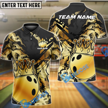 BlueJose Bowling King Crown Golden Pattern Customized Name 3D Shirt (4 Colors)
