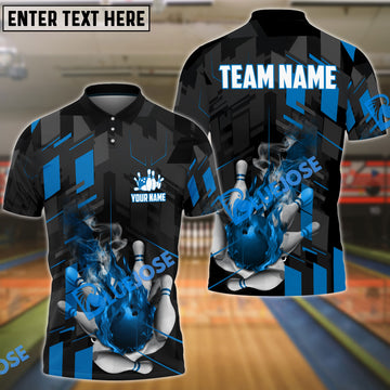 BlueJose Bowling And Pins Flame Smoke Customized Name 3D Shirt (6 Colors)