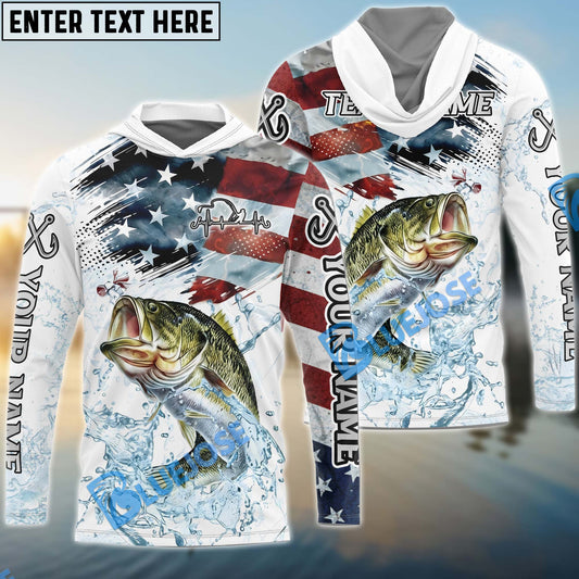 Bluejose Bass Fishing Patriotic Water Splash Theme Custom Name & Team Name 3D Shirts