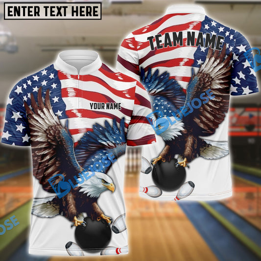 BlueJose Bowling And Pins Eagle US Flag Retro Personalized Shirt