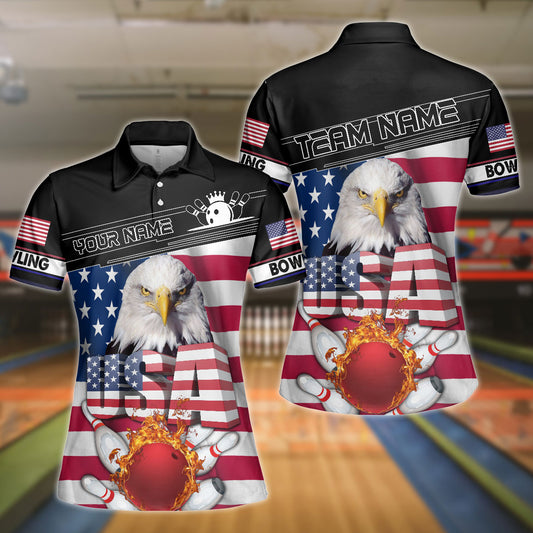 BlueJose Bowling And Pins American Eagle Customized Name, Team Name 3D Shirt