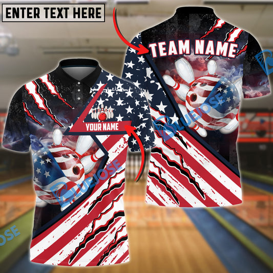 BlueJose Bowling American Flag Patriot Customized Name, Team Name 3D Shirt