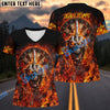 BlueJose Darts Flaming Skull Face Skeleton Middle Finger Dartboard Multicolor Options Personalized Name Shirt (4 Colors)