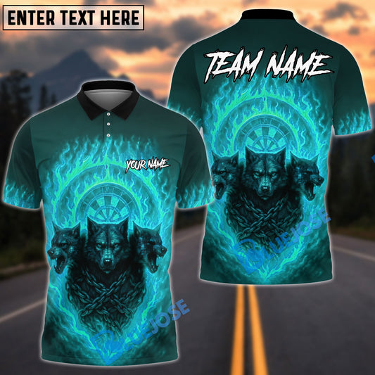 BlueJose Darts Three Wolves Fire Dartboard Personalized Name, Team Name Unisex Shirt (4 Colors)