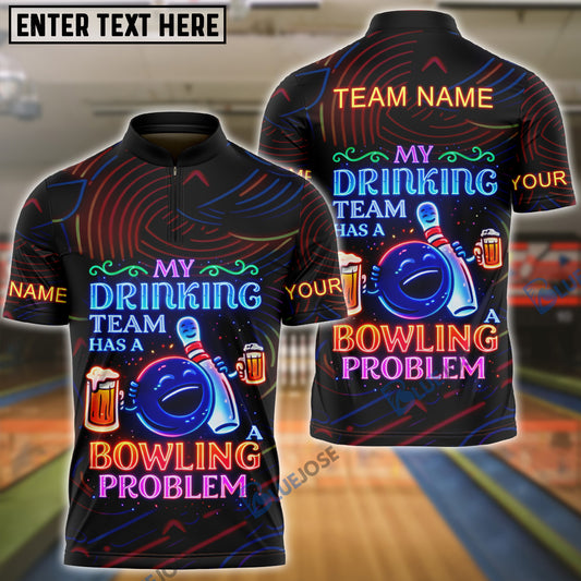 BlueJose Bowling Drinking Team Funny Beer Bowling Humor Neon Personalized Name, Team Name 3D Shirt