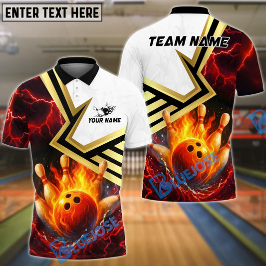 BlueJose Bowling And Pins Fire and Lightning Customized Name, Team Name 3D Shirt (4 Colors)