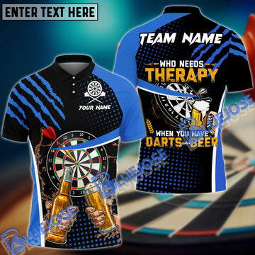 BlueJose Darts And Beer Therapy Personalized Name, Team Name Shirt (4 Colors)