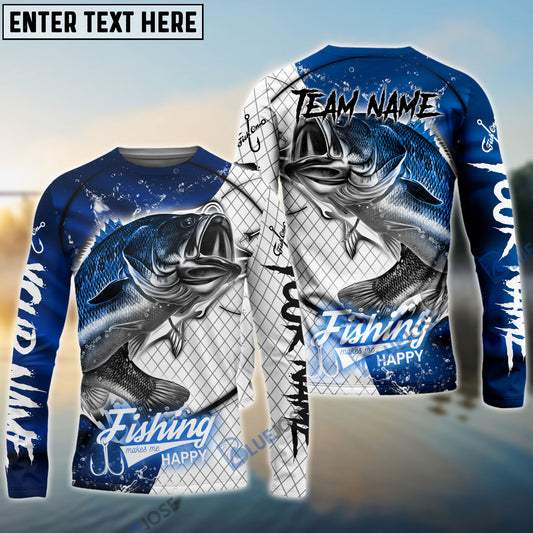 Bluejose Bass Fishing Dark Blue Skin Sport Custom Name & Team Name 3D Shirts