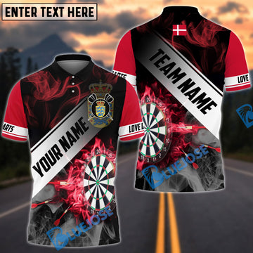 BlueJose Darts Denmark Flag Personalized Name, Team Name Shirt