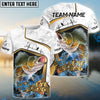 Bluejose Walleye Fishing White Marble & Gold Trim Splash Heartbeat Line Custom Name & Team Name 3D Shirts