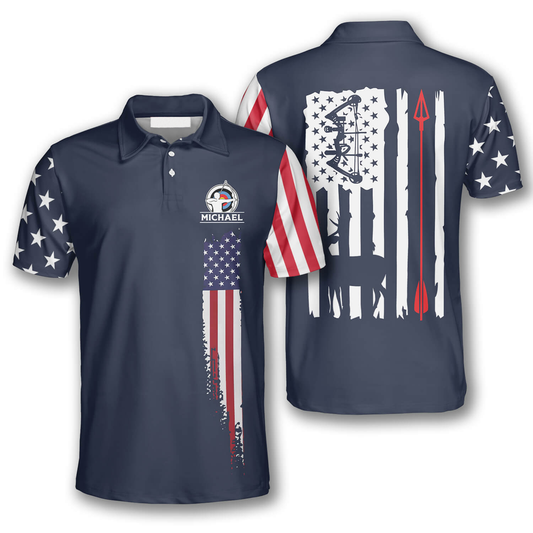 BlueJose Navy American Flag Archery Personalized Unisex Shirt