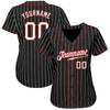 BlueJose Custom Black White Pinstripe White-Red Authentic Baseball Jersey