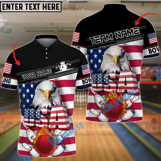 BlueJose Bowling And Pins American Eagle Customized Name, Team Name 3D Shirt